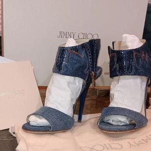 Jimmy Choo Denim Blue Heels sz7 with Snakeskin Detail NWT and Box